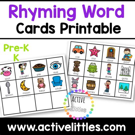 rhyming word cards printable active littles