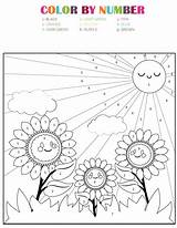 Number Color Spring Printables Printable Flowers Flower Sun Happy Sunflowers sketch template