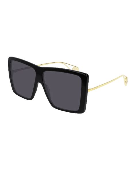 gucci acetate and metal flat front square sunglasses in shiny solid black