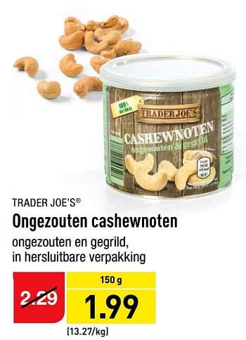 trader joes ongezouten cashewnoten promotie bij aldi