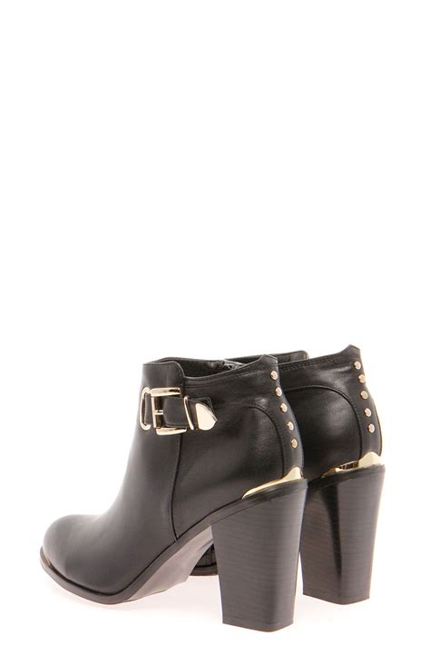 lorelei black leather look metallic tip ankle boots at