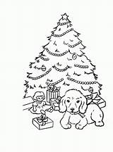 Christmas Tree Coloring Pages Dog Puppy Presents Sheets Xmas Sheet Gifts Printable Puppies Print Trees Color Under Present Gift Silhouettes sketch template