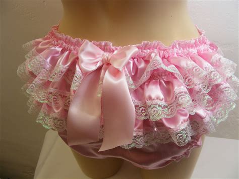 sissy frilly silky satin lace ruffle bum sissy panties white etsy
