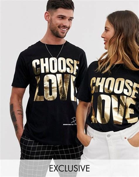 refugees choose love gold foil  shirt  black organic cotton asos choose love  shirt