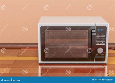 modern microwave  room   wooden floor  rendering stock illustration illustration