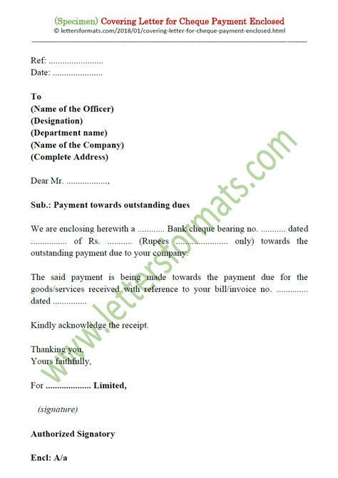covering letter  cheque payment enclosed sample