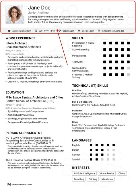 create  resume header  examples