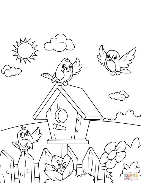 birds   birdhouse coloring page  printable coloring pages