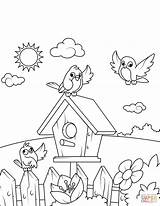 Coloring Pages Birds Birdhouse Printable Bird Near House Swing Spring Color Drawing Book Crafts sketch template