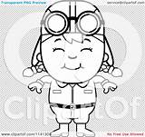 Pilot Aviator Happy Girl Outlined Coloring Clipart Cartoon Vector Cory Thoman Clip sketch template