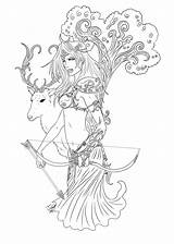 Coloring Goddess Artemis Pages Moon Huntress Template Ink sketch template