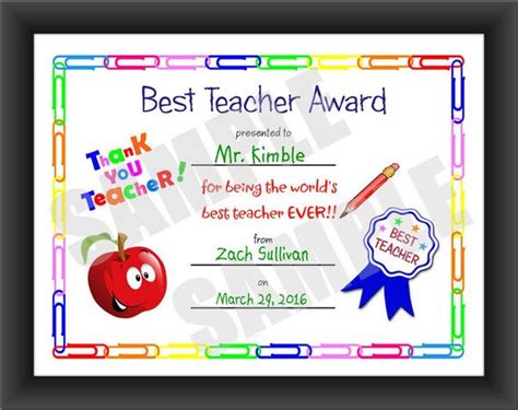 certificate  teacher kids certificate printable  etsy singapore