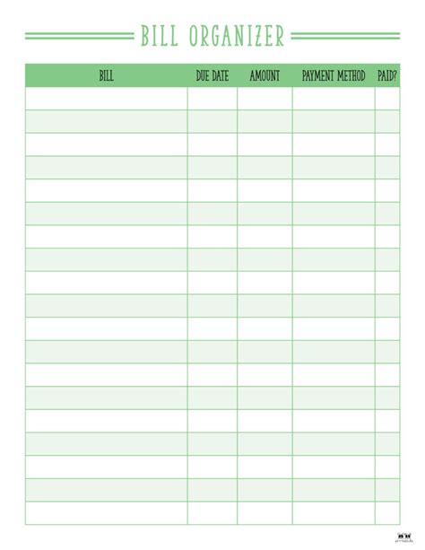 monthly bill tracker printable