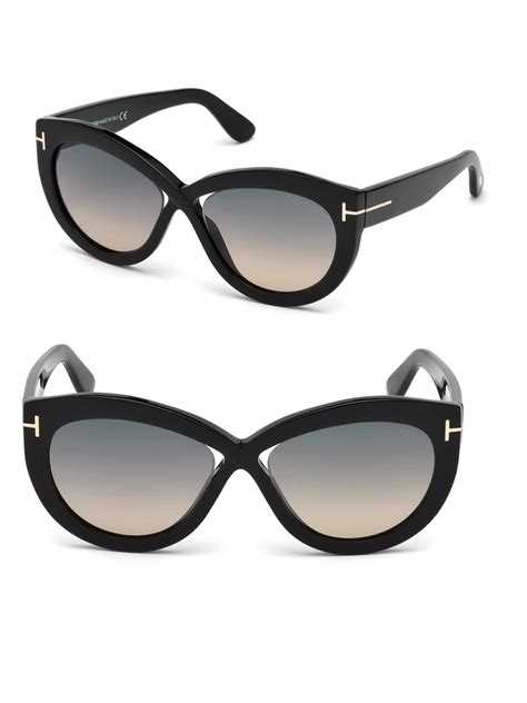 tom ford diane 56mm cat eye cross front sunglasses in black lyst