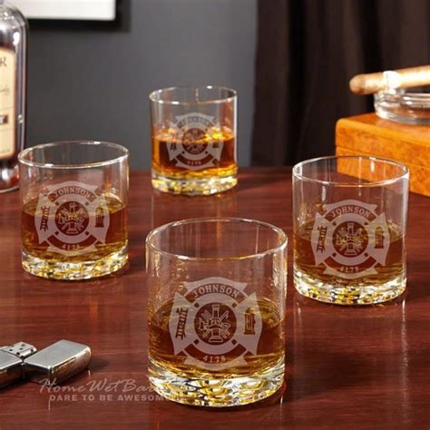 Fire And Rescue Engraved Buckman Whiskey Glasses Set Of 4
