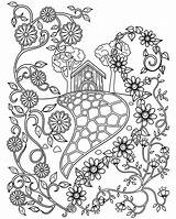 Coloring Fairy Pages Tale Tales House Adults Flowers Mushroom Hidden Children Color Printable Bird Illustration Field Colouring Adult Sheets Justcolor sketch template