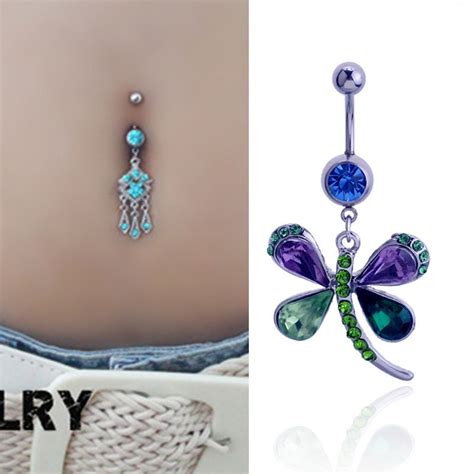 Crystal Colorful Butterfly Belly Button Rings Belly Piercing Surgical