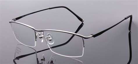 mens titanium half rimless rectangular eyeglass frames glasses