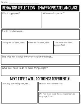 behavior reflection sheets freebie  counselor chelsey tpt