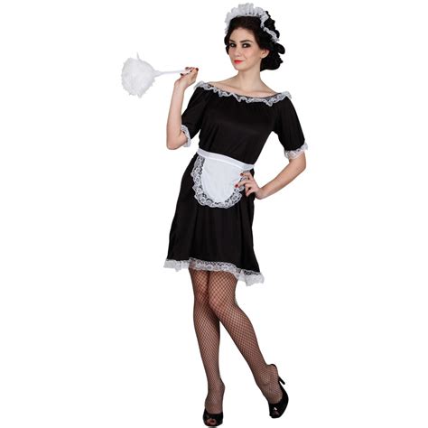 French Maid Costume Black White Waitress Fancy Dress