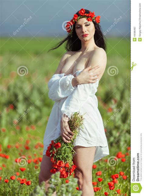 The Girl With A Bouquet Of Flowers Stock Image Image Of