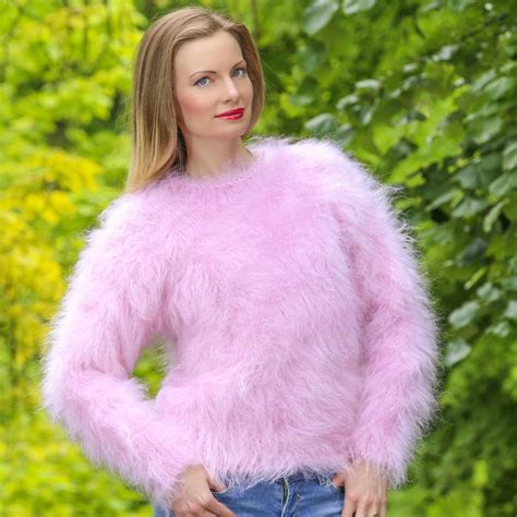 Fuzzy Cropped Mohair Sweater In Light Pink Size S M L Xl Stylish