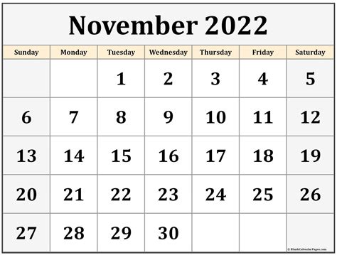 november  printable calendar  printable calendar monthly