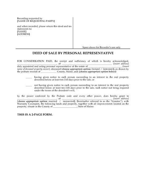 maine deed  sale  personal representative legal forms  business templates megadoxcom