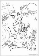 Judy Nick Zootopia Pages Coloring Color sketch template