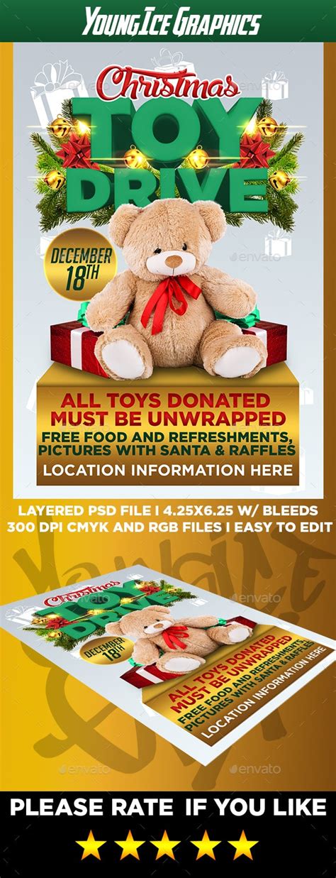 christmas toy drive flyer template   youngicegfx graphicriver