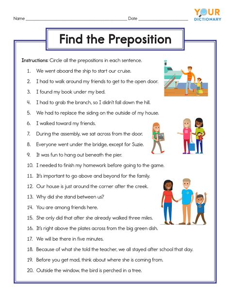 identifying prepositions worksheets  learning prepositions