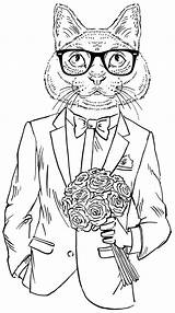 Coloring Pages Hipster Adult Cat Cats Book Animaux Adults Girl Color Books Colouring Dessin Adulte Printable Coloriage Colorier Cool Animal sketch template