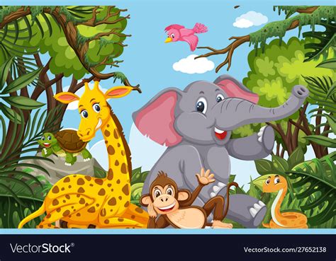 cute animals  jungle scene royalty  vector image