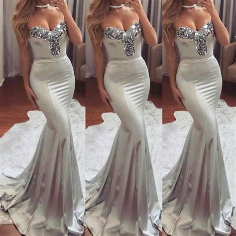 New Women Ladies Elegant Solid Silver Dress Formal Party