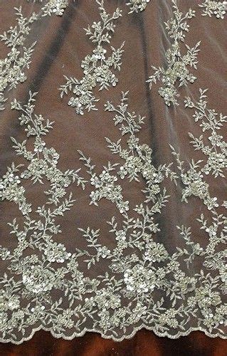 silver mesh w metallic embroidery beads and sequins bridal lace fabric 52 1 yd bridal lace