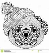 Pug Doodle Coloring Hand Knitted Antistress Drawn Symbol Hat Tattoo Dog Adult Book Preview sketch template