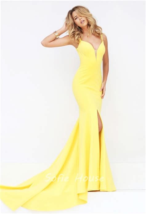 Unique Sexy Mermaid Plunging Neckline Backless High Slit