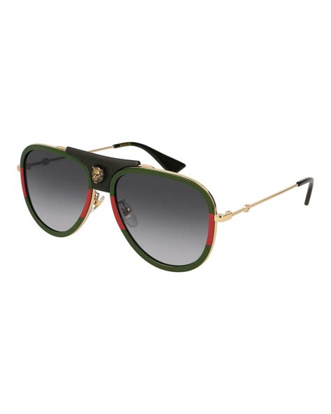 gucci gradient web aviator sunglasses w leather trim gold green red