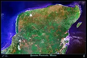 amazoncom yucatan peninsula mexico satellite mapprint poster  space  glossy
