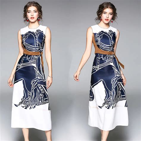 womens classical print fashion high  dress   sleeveless slim
