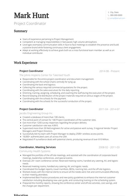project coordinator resume samples  templates visualcv