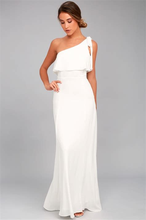 lovely white dress one shoulder maxi dress maxi dress lulus