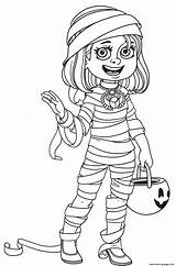 Coloring Halloween Pages Mummy Costume Girl Trick Treat Printable Print sketch template