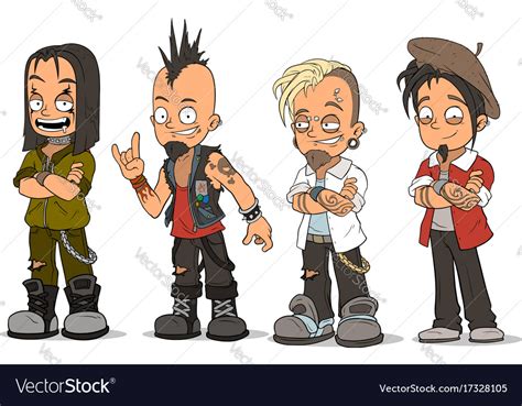 cartoon punk rock metal guys characters set vector image