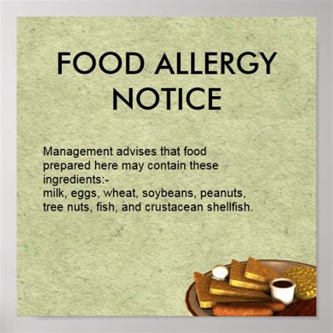 food allergy notice poster zazzle