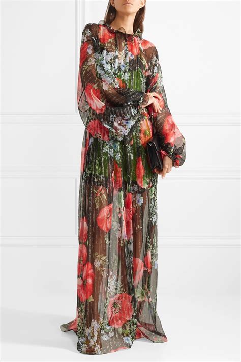 gucci floral print crinkled silk blend chiffon gown  select dresses
