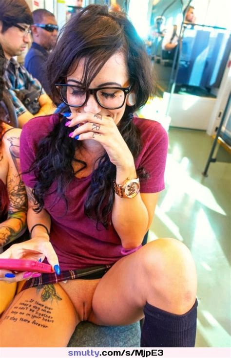 brunette glasses tattoo laughing wow public upskirt