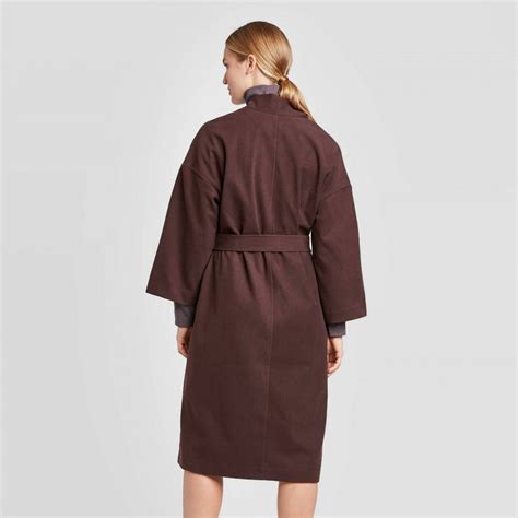 Prologue Women S Collarless Wrap Coat Medium Burgundy Brown