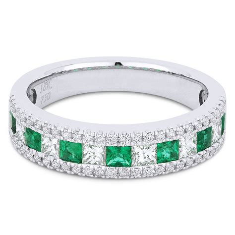 ct princess cut emerald diamond  diamond pave anniversary ring wedding band