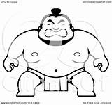 Sumo Cartoon Guy Crouching Clipart Outlined Coloring Vector Cory Thoman Royalty sketch template